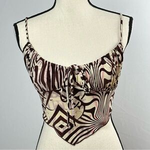 URBAN OUTFITTERS burgandy zebra stripe crop shirt - size xs